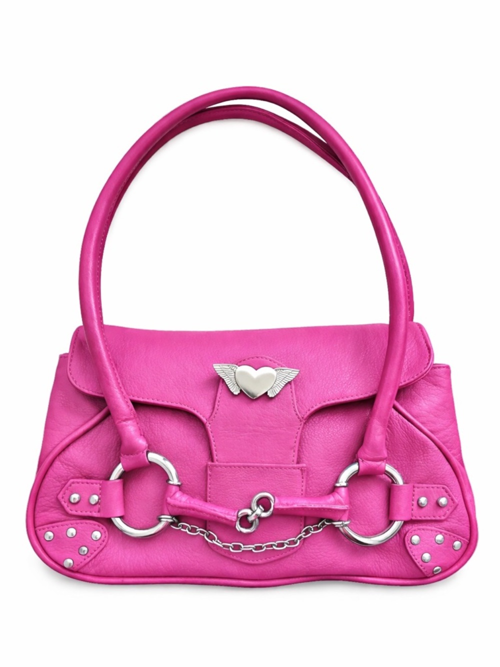 Y2K Marco Avane Hot Pink Leather
Shoulder Bag Winged Heart Chain Studded
Purse